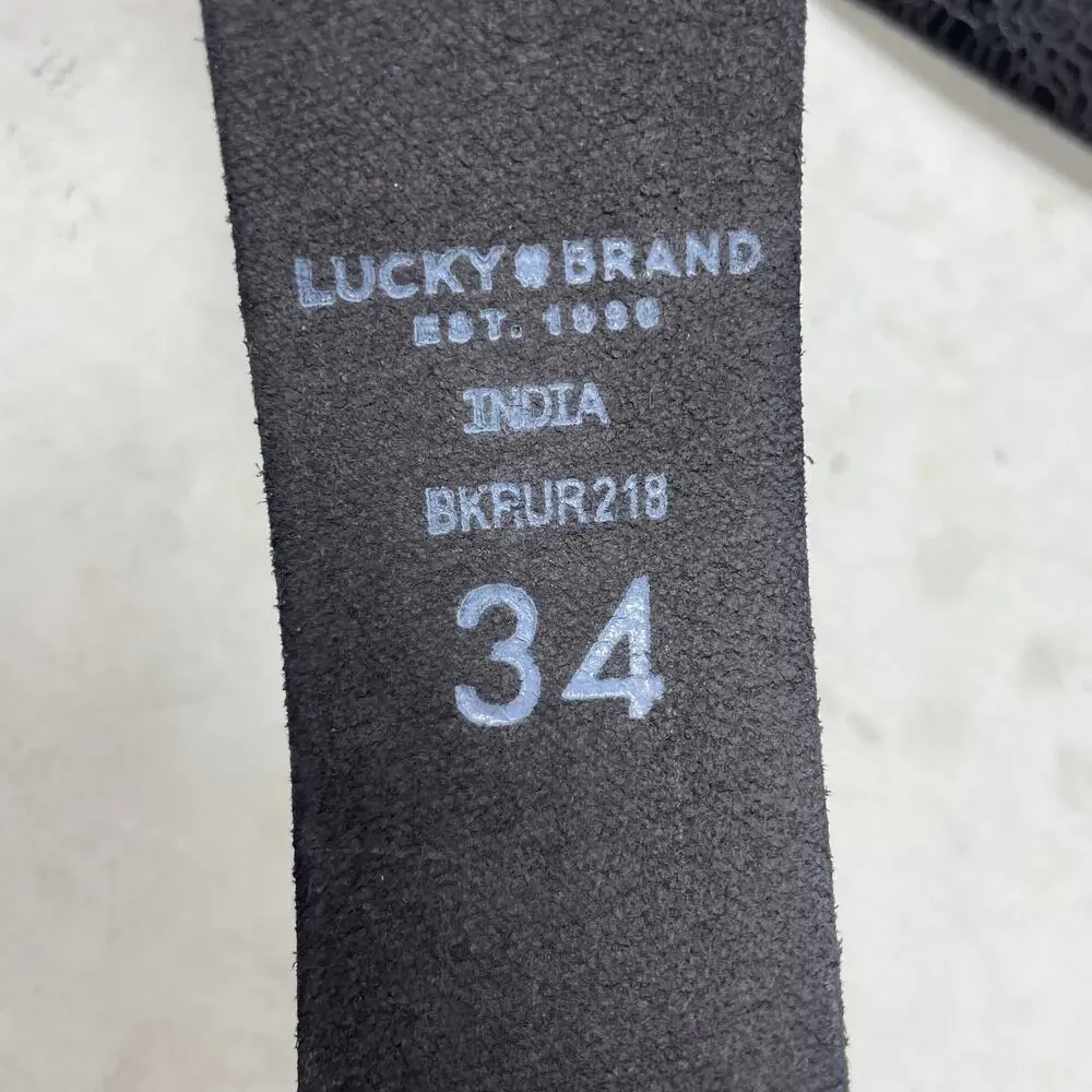 Lucky Brand Black Leather Chunky Y2K Belt Size 34 Textured